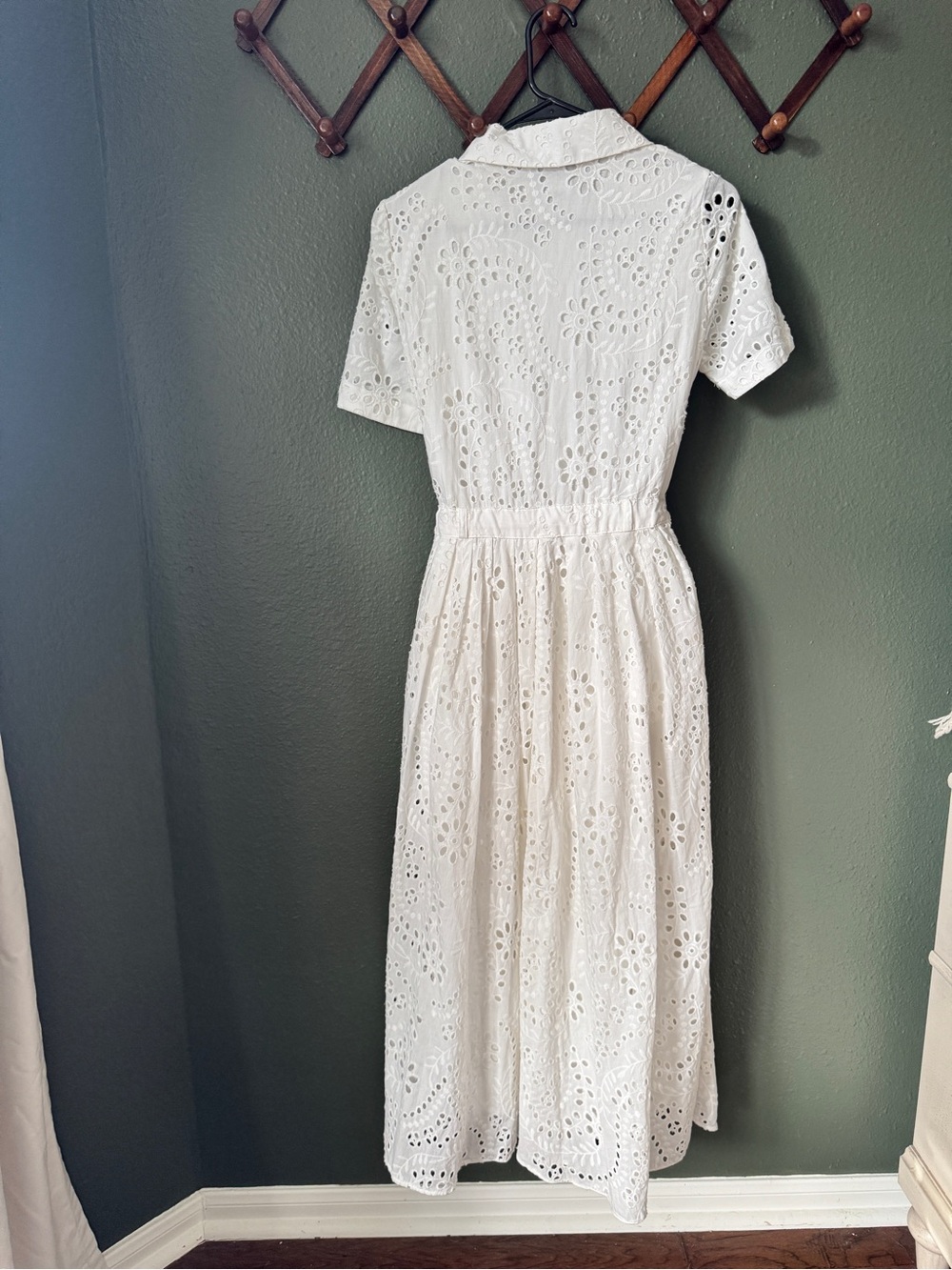 Zara White Eyelet Midi Shirt Dress with Tie - Picture 4 of 4